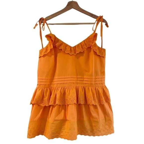 ANTHROPOLOGIE X MARE MARE Josephine Ruffle Eyelet Lace Trim Top Orange Size S - Picture 8 of 11